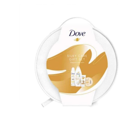 Set cadou Dove Vanity: Geantă pentru cosmetice + Loțiune de corp Goodness, 300 ml + antiperspirant spray, 150 ml + Gel de duș Fi