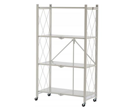 Raft metalic de depozitare cu roti, rabatabil, 127x74x34 cm, 50 kg pe raft, alb