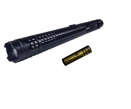 Електрошокова палка и фенерче IdeallStore®, Police X8, металик, 35 см, черен, с включена батерия