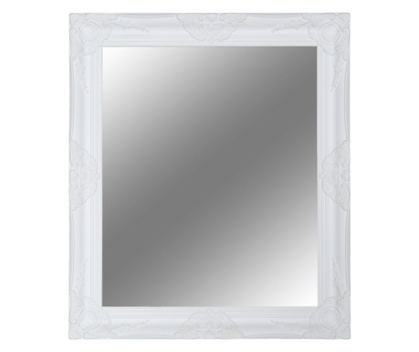 Stensko ogledalo Malkia z belim lesenim okvirjem 62x72 cm