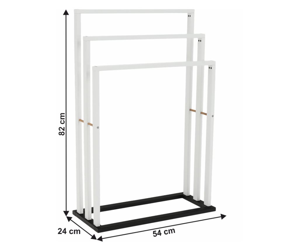 Komo MDF polica za brisače bela črna 54x24x82 cm - 7