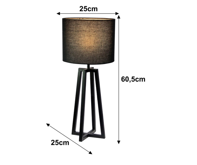 Черна метална и текстилна лампа Qenny 25x25x61 см