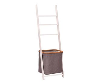 Dekoratív fehér mdf létra és szürke textil tárolókosár Volver 42x33x139 cm