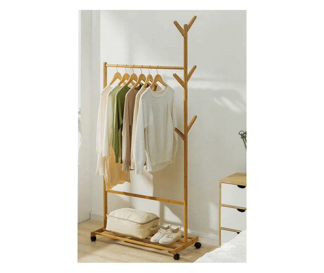 Етажерка за дрехи от естествен бамбук Vikir 80x35x174 см