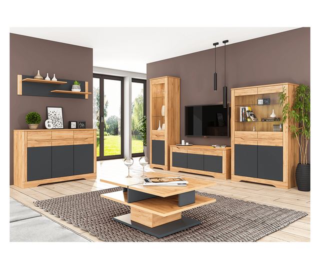 Vitrin mdf natúr tölgy craft aranyszürke grafit Fidel 54,7x42x200,5 cm