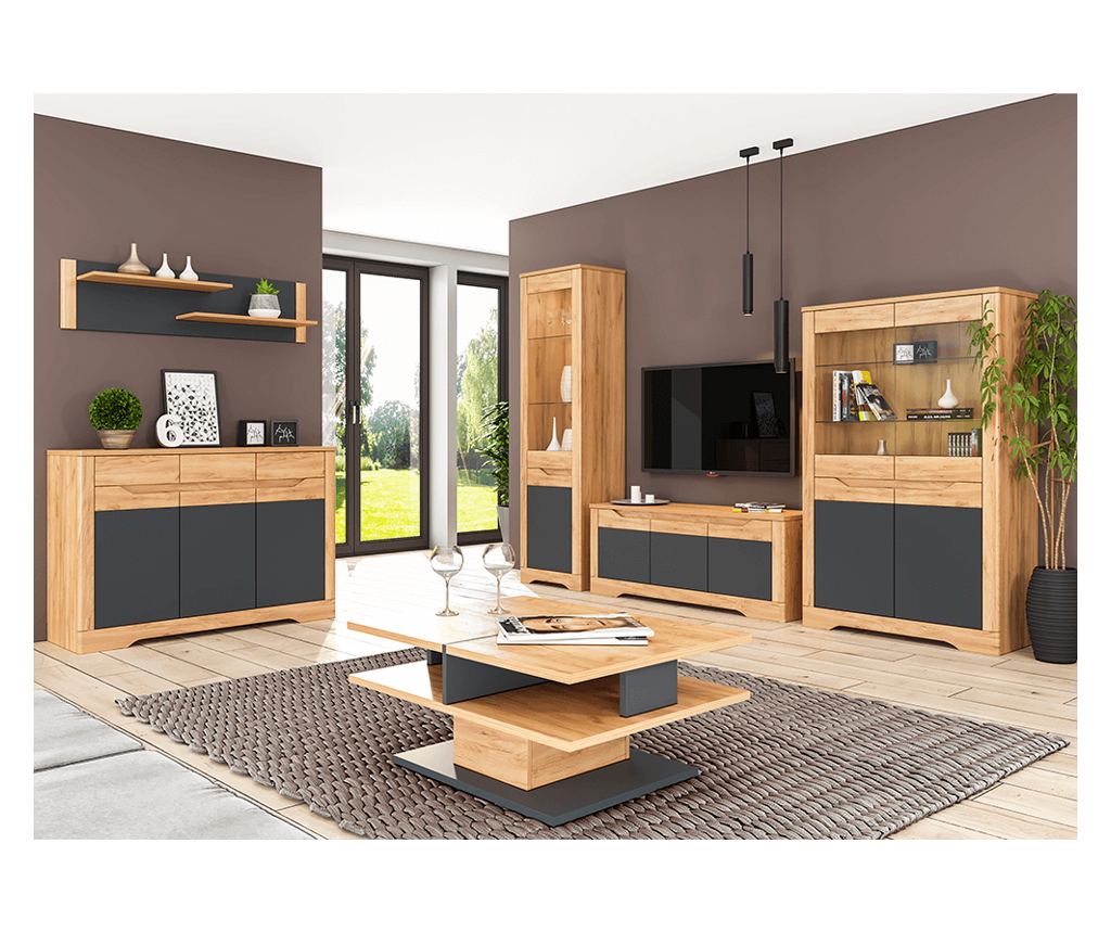 Fidel Könyvszekrény, MDF, Arany Craft Tölgy és Szürke, 54,7x42x200,5 cm - 4