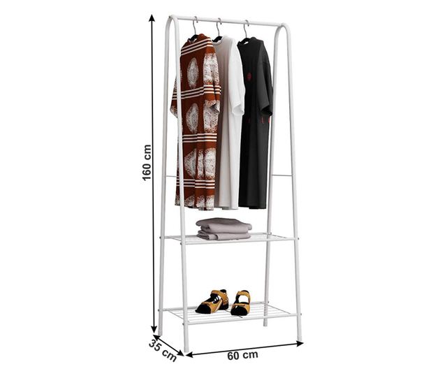 Stalak za odjeću s 2 police bijeli metal Retor 60x35x160 cm