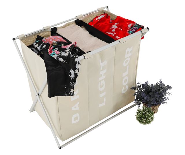 Cos rufe din panza bej Laundry 62x35x60 cm