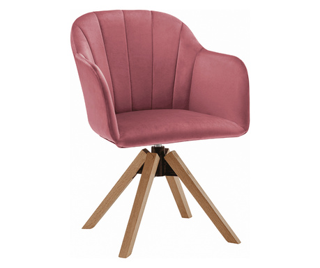 Vrtljivi fotelj pudrasto roza velur oblazinjenje Dalio bukve noge 58x62x83 cm