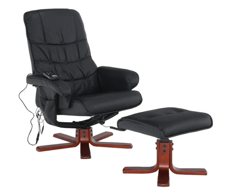 Масажен фотьойл с черен кожен фотьойл Aurel с поставка за крачета 73x82x101 см
