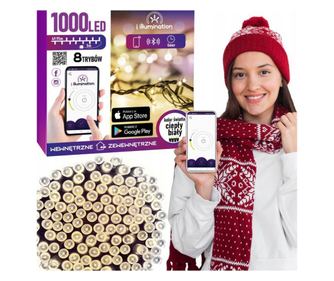 Смарт осветителна инсталация, Коледа, открито/вътрешно, 1000 LED, 8 режима, топло бяло, IP44, bluetooth, 54.95 м, MCT-1K854