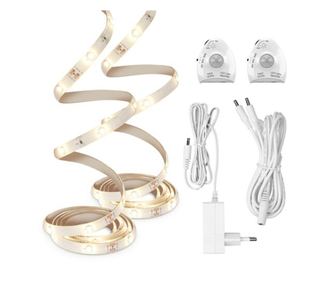 Set 2 Benzi LED pentru pat cu detector de miscare, Kwmobile, Alb, Plastic, 42073
