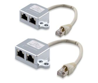 Комплект от 2 женски RJ45 мрежови кабелни разклонители към 2 женски Cat5/Cat6 порта, Kwmobile, Сребрист, Метален, 40677