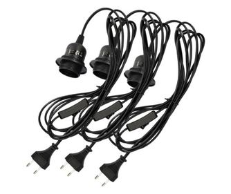 Комплект от 3 адаптерни кабела 3.5m с E27 букса и ключ, Kwmobile, черен, PVC, 42682