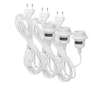 Set 3 Cabluri adaptor 3.5m cu dulie E27 si intrerupator, Kwmobile, Alb, PVC, 41891