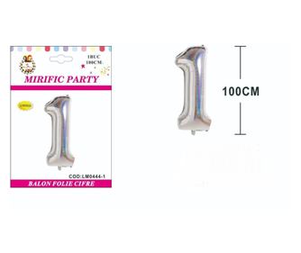 Ezüst metálfólia lufi, Mirific Party, Szám, 1 év, 100 cm