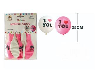 5 darab fehér-rózsaszín lufi, I love you, Mirific Party, méret 35 cm