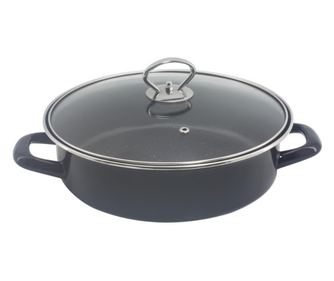 Tava si cratita 2in1 Rosberg R51222A28CT, 28 cm, Acoperit cu marmura, Capac, Inductie si cuptor, Negru