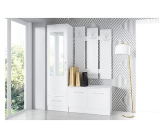 Set mobilier hol, cuier cu pantofar si dulap, alb, 190x140x40 cm, Bortis Impex