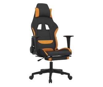 Masažni gaming stol z oporo za noge črno in oranžno blago