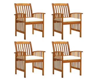 Градински столове с възглавнички, 4 бр., масивно акациево дърво