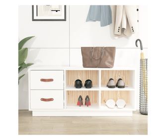 Klupa za cipele, bijela, 100x34x45 cm, masivno drvo bor