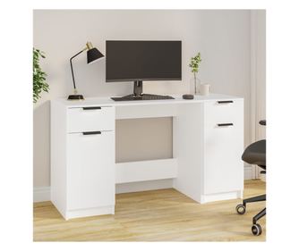 Pisarna s stransko omaro, bela, obdelano les.