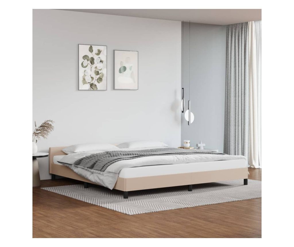 Cadru de pat cu tăblie, cappuccino, 200x200 cm, piele ecologică