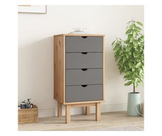 Predalnik, rjav in siv, 46x39,5x90 cm, masivni borov les