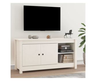 ТВ шкаф, бял, 103x36.5x52 см, масивна борова дървесина