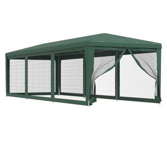 Šator za zabave s 8 mrežastih bočnih zidova zeleni 3 x 9 m HDPE