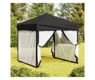 Összecsukható parti sátor, oldalfalakkal, fekete, 2x2 m
