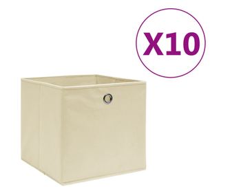Cutii depozitare, 10 buc., crem, 28x28x28 cm, material netesut