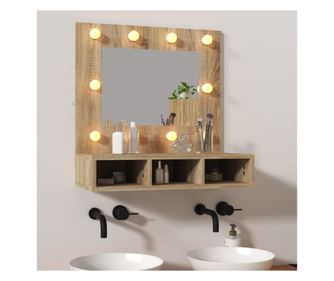 Гардероб с огледало и LED, дъб сонома, 60x31,5x62 см