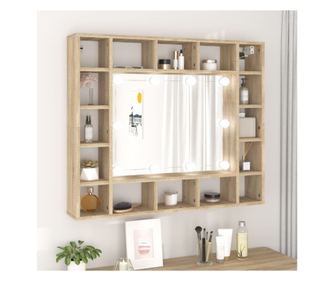 Ormar s ogledalom i LED-om, sonoma hrast, 91x15x76,5 cm