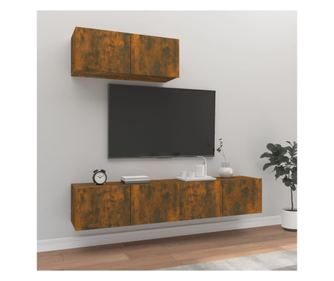 TV omarica, komplet, 3 kosi, dimljen hrast, konstruiran les