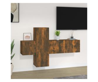 TV omarica, komplet, 3 kosi, dimljen hrast, konstruiran les