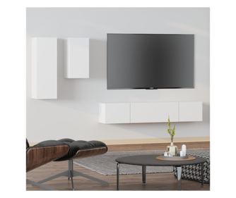 TV-szekrény szett, 4 darabos, fehér, feldolgozott fa