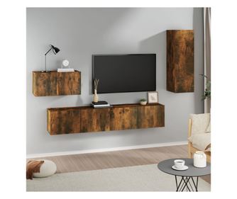 Set dulapuri TV, 4 piese, stejar fumuriu, lemn prelucrat