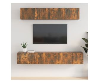 Set dulapuri TV, 5 piese, stejar fumuriu, lemn prelucrat
