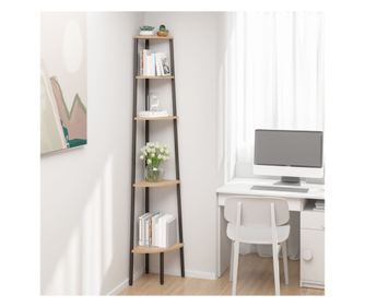 5 szintes sarokpolc világosbarna/fekete 45,5x31,5x180 cm