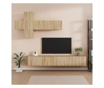 Set omarjev za TV, 7 kosov, sonoma hrast, obdelano leseno