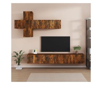 Set dulapuri TV, 7 piese, stejar fumuriu, lemn prelucrat