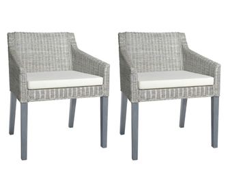 Jedilni stoli z blazinami 2 kosa siv naravni ratan