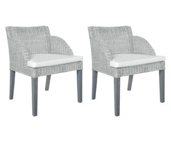 Jedilni stoli z blazinami 2 kosa siv naravni ratan