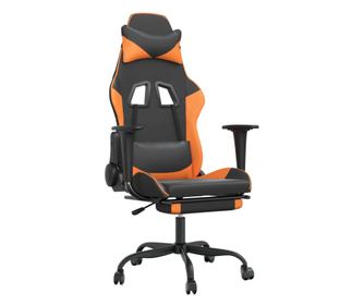 Gaming stol z oporo za noge črno in oranžno umetno usnje