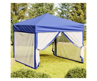 Összecsukható parti sátor, oldalfalakkal, kék, 3x3 m