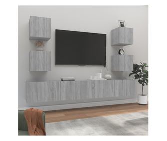 Set dulapuri TV, 6 piese, gri sonoma, lemn prelucrat