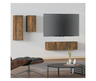 TV omarica set, 4 kosi, dimljen hrast, konstruiran les