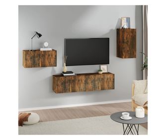 TV omarica, komplet, 4 kosi, dimljen hrast, Konstruiran les